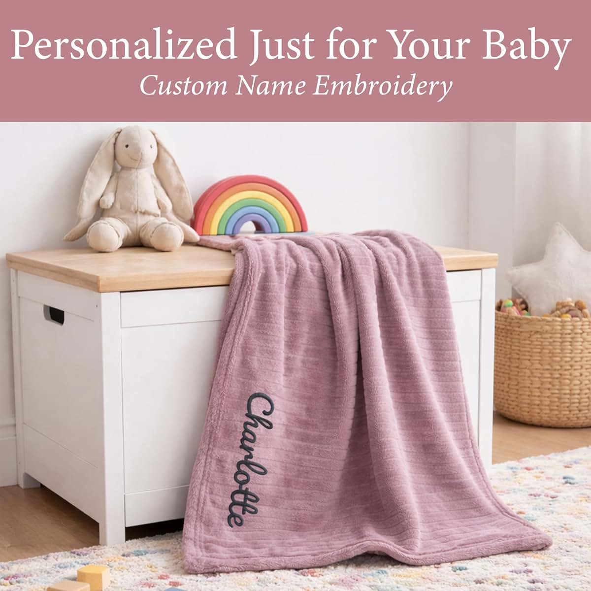 Ababy.com Personalized Baby Swaddle Blanket - Custom Name Embroidery In Blush Pink (photo 4)