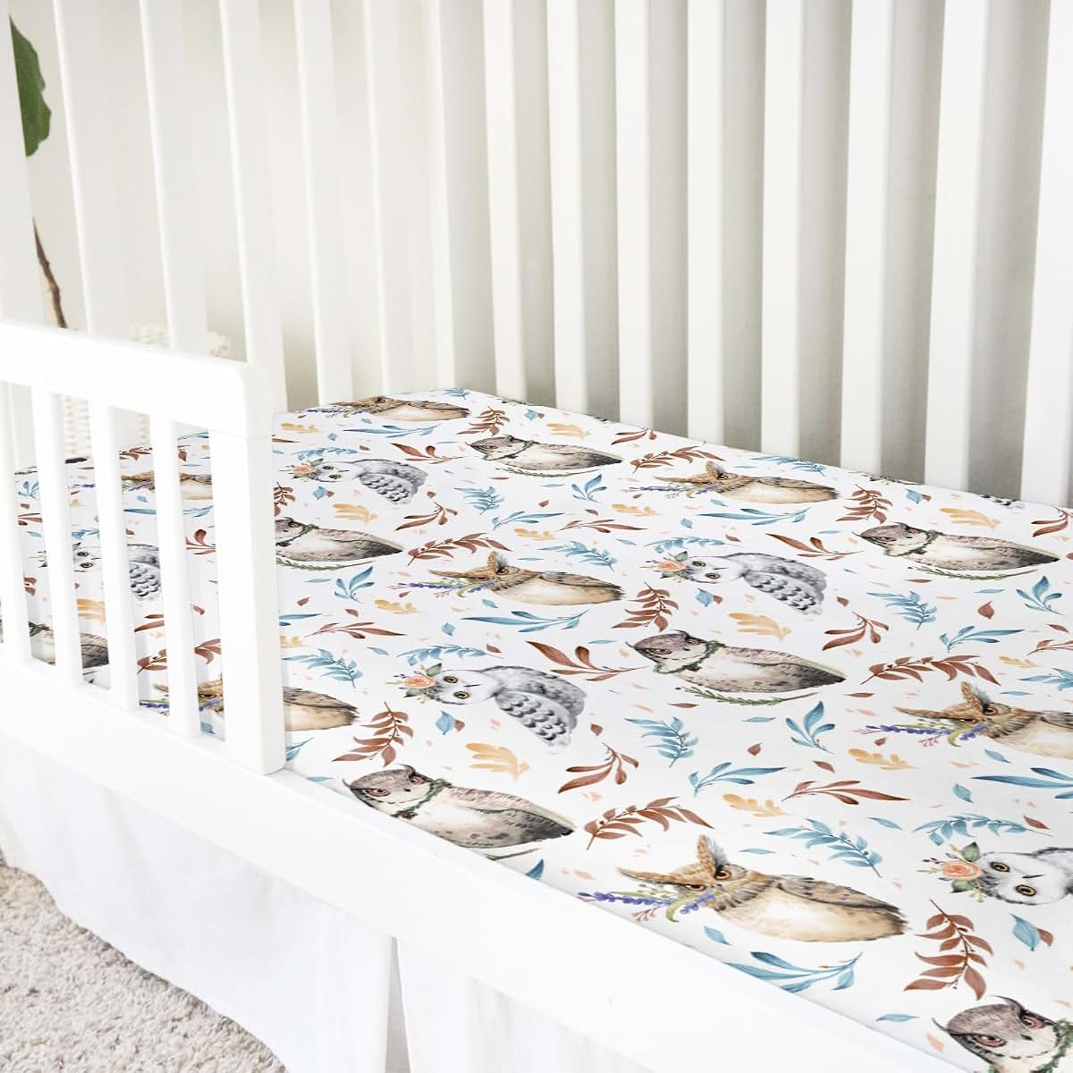 Hwmmbh Watercolor Owl Baby Crib Fitted Sheet, 52x28"