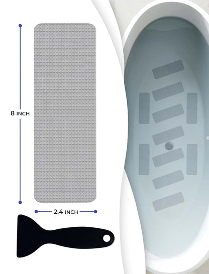 BabyOneStop XXL Anti-Slip Shower Stickers, 12-Pack Gray PEVA Bath Tub Strips with Scraper Tool