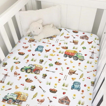 Hwmmbh Spring Farm Life Baby Crib Sheet 52x28 Inches, Trucks Pattern