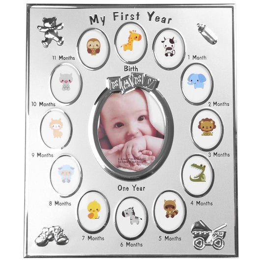 Kqcibz My First Year Baby Photo Frame, Silver Rectangular 12-Month Picture Display
