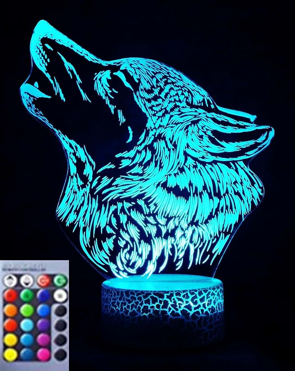 Jinnwell 3D Wolf Night Light With 16 Color Changing Modes
