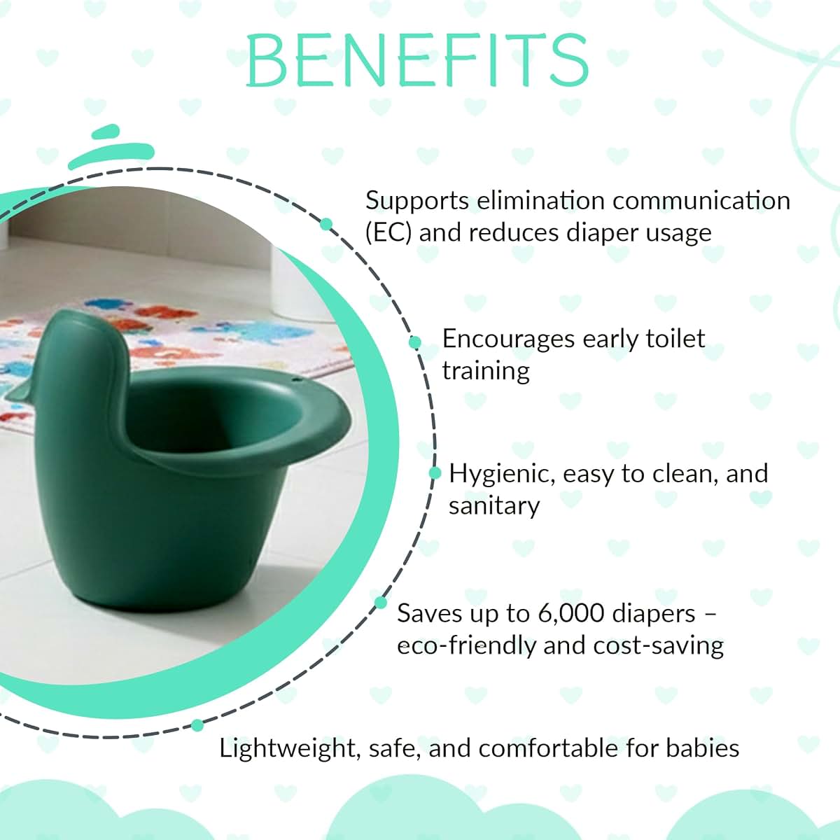 Easypisi Baby Potty for Elimination Communication (Forest Green), Diaper-Free Training, Baby Potty Toilet, Portable (photo 4)