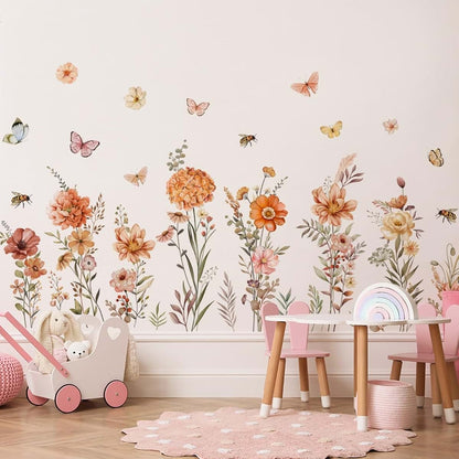 Lilacanthara Boho Flower Wall Decals – Peel and Stick Wildflower Floral Vinyl Stickers for Nursery & Bedroom, 2 Sheets