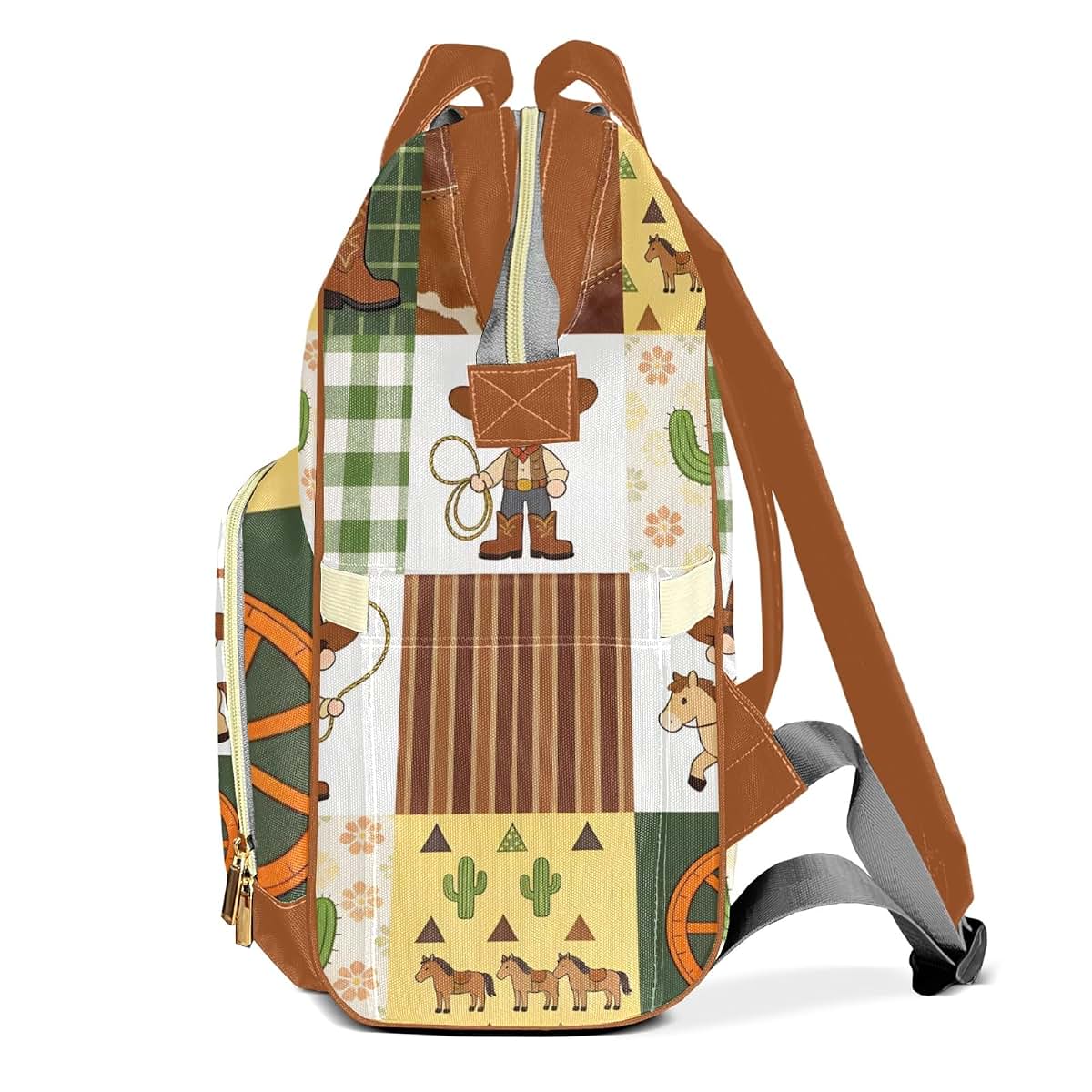 Joyestore Personalized Cute West Cowboy Custom Mom Bag with Name,Dad and Mom Diaper Backpack for Baby Boys (photo 3)