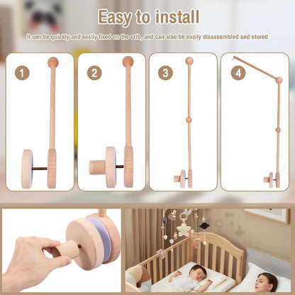 BabyOneStop Wooden Crib Mobile Arm with 360° Rotation for Newborn Nursery Decor