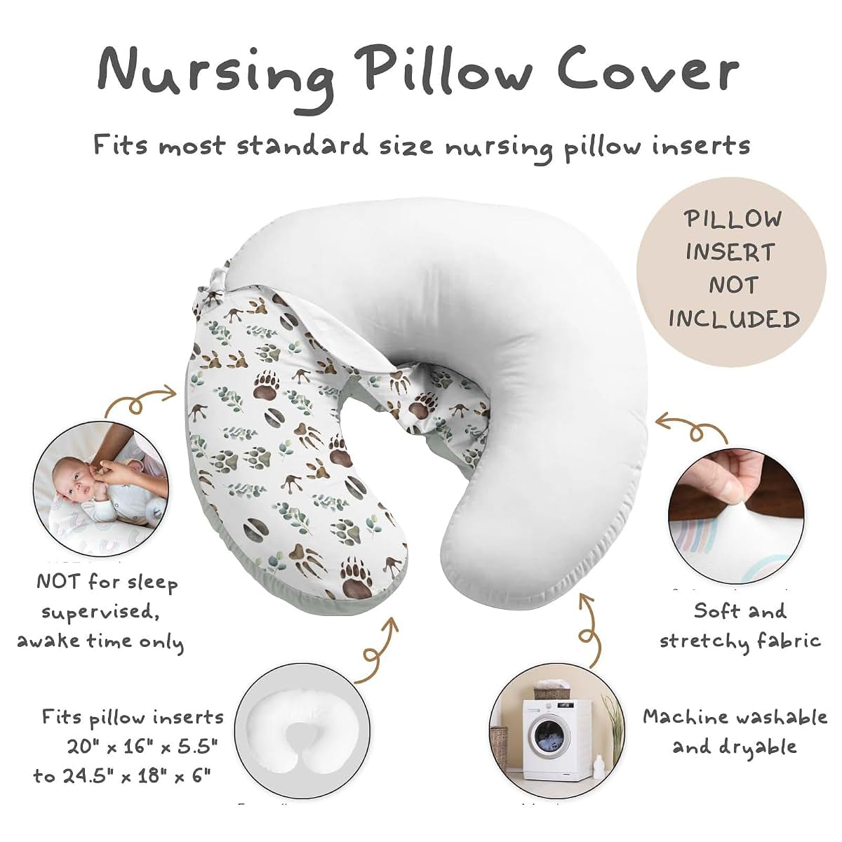 Tewrnvioc Nursing Pillow Cover with Wild Animal Footprints Theme