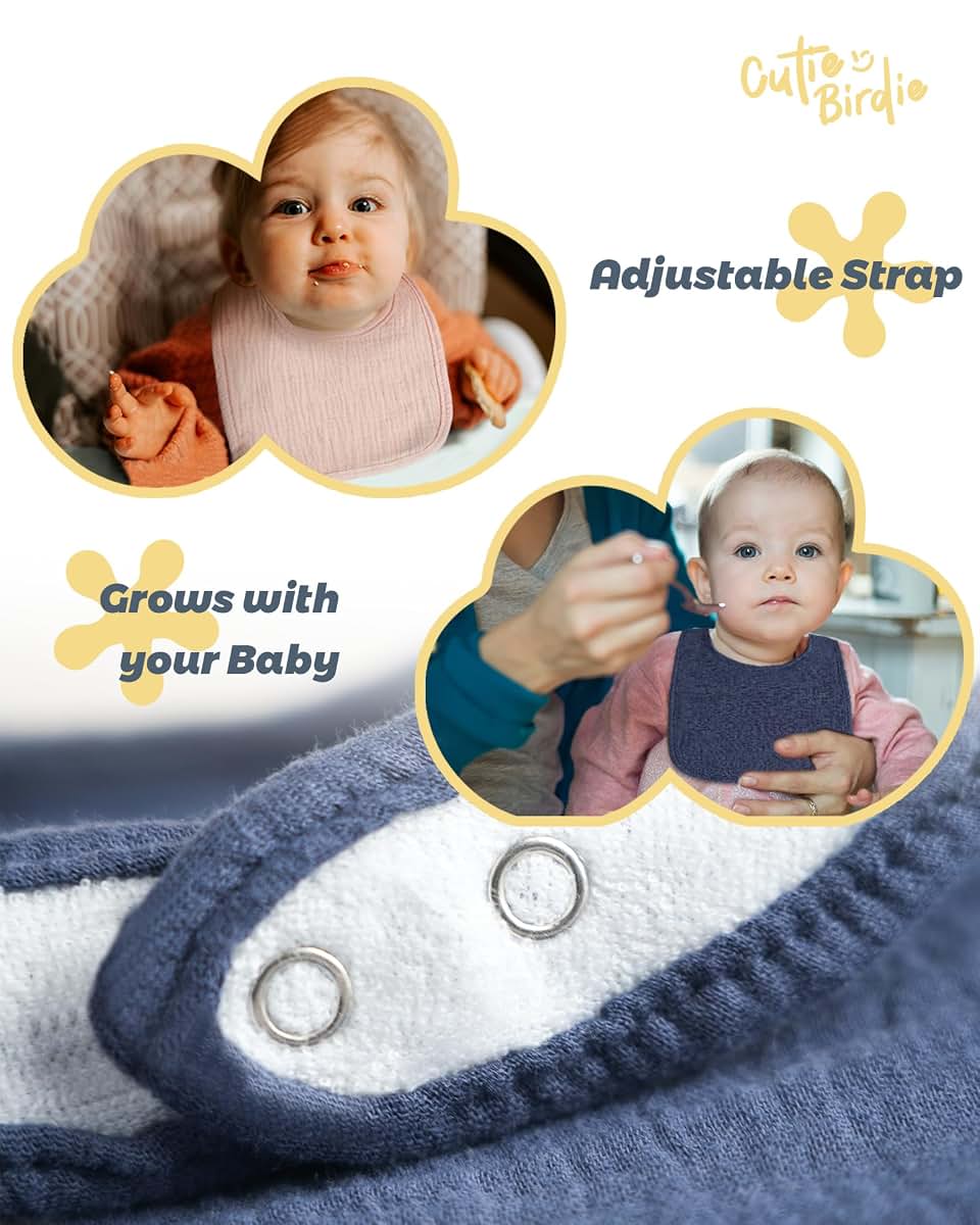 Cutie Birdie 8-Pack Muslin Baby Bibs In Colorful Solid Patterns (photo 4)