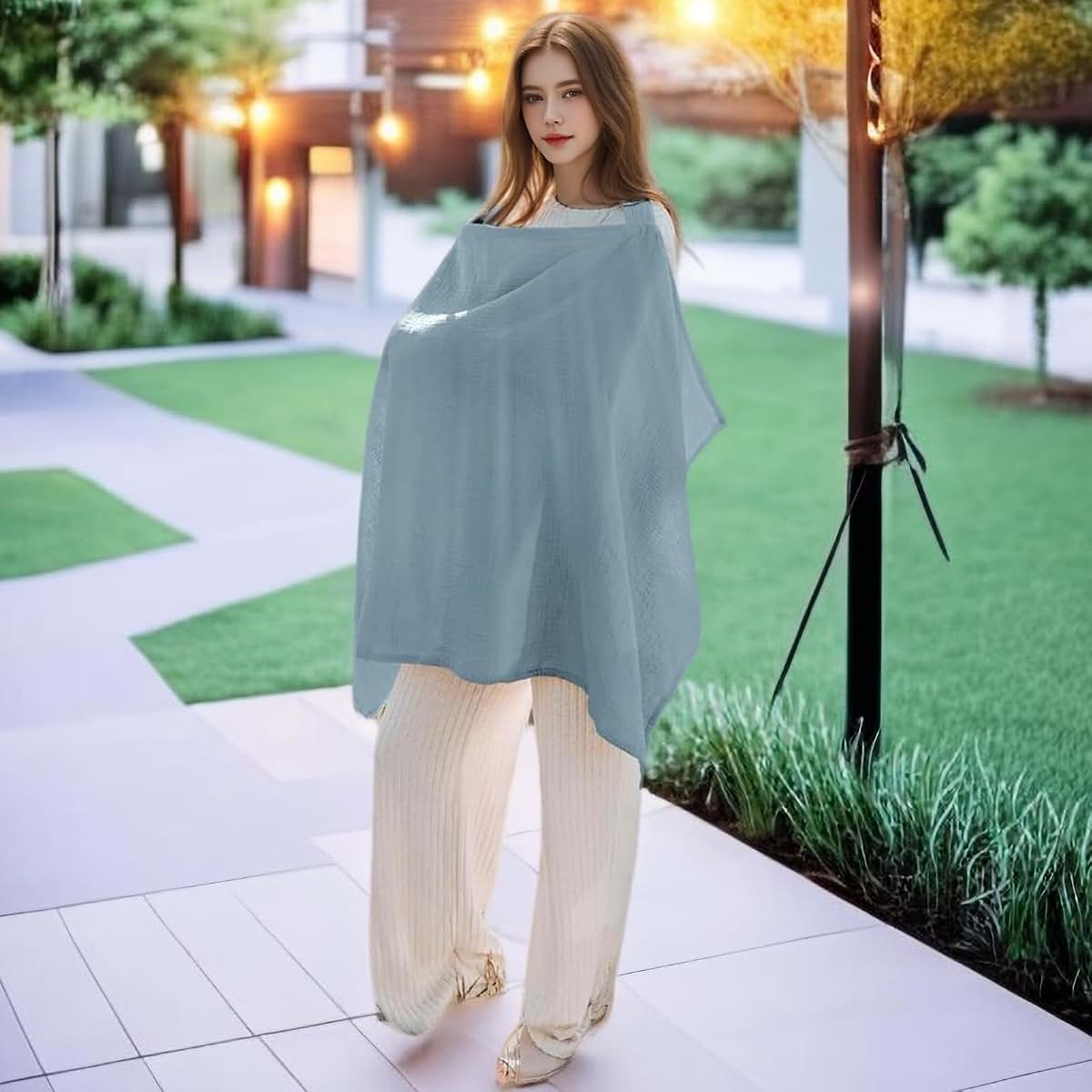 FYCHLAXDP Muslin Nursing Cover For Breastfeeding In Light Blue (photo 3)