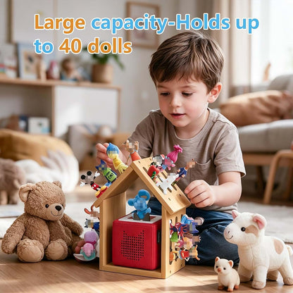 JGTIMBSTRG for Tonies Shelf Wall Organizer House-Shaped Magnetic Wooden Storage