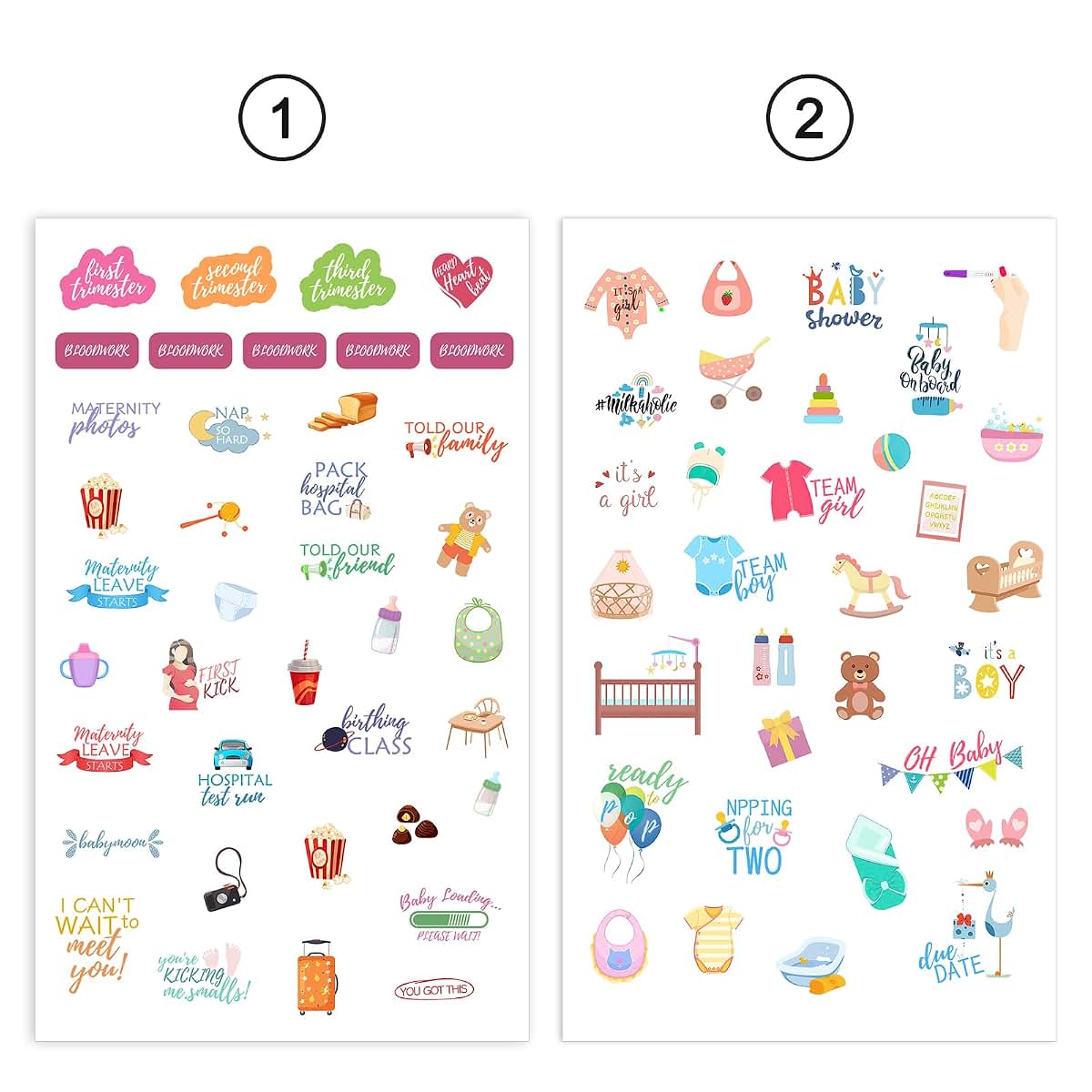 CIEMODA Pregnancy Journal Planner Sticker Pack, 8 Sheets for Scrapbook and Journal