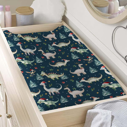 Watercolor Dinosaur Christmas Changing Pad Covers