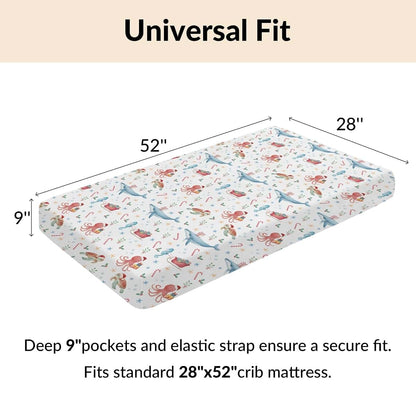 Cstdyfrv Christmas Sea Animals Baby Crib Sheets Coastal Whale Turtle Sea Horse Santa Hat Gifts Baby Sheet Winter (photo 4)