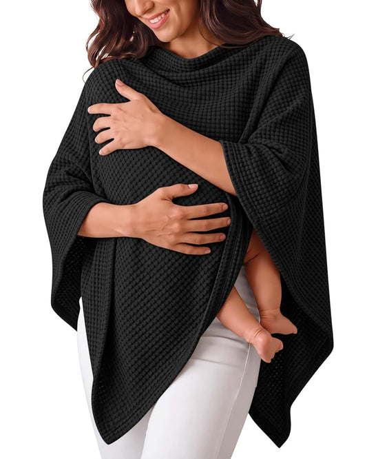 Modoo Vaylah Women Nursing Cover for Breastfeeding Nursing Poncho Black
