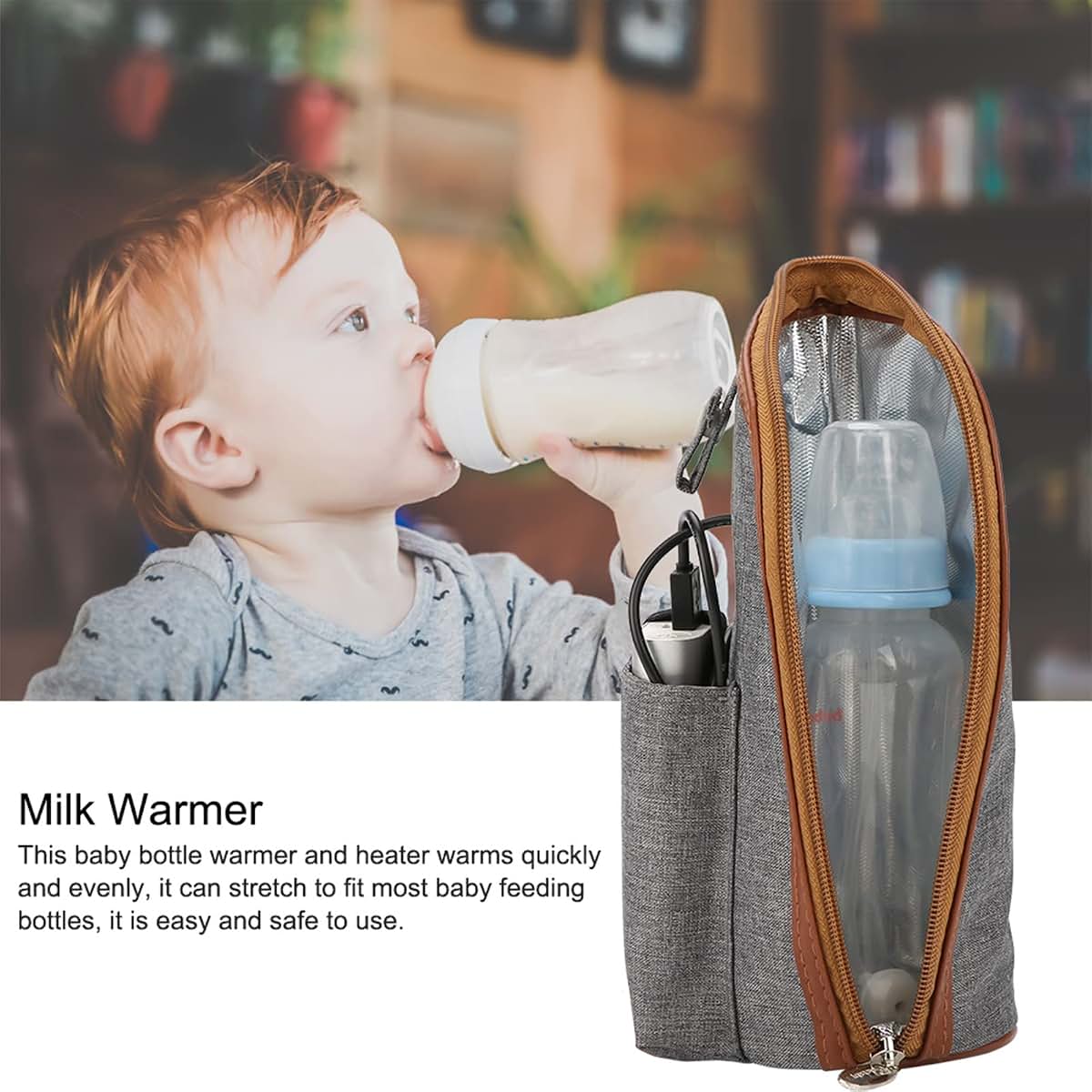 Milltrip USB Bottle Heated Cover - Portable Milk Warmer Bag with Heating (37-42°C), Fits Most Baby Bottles - Fast & (photo 4)