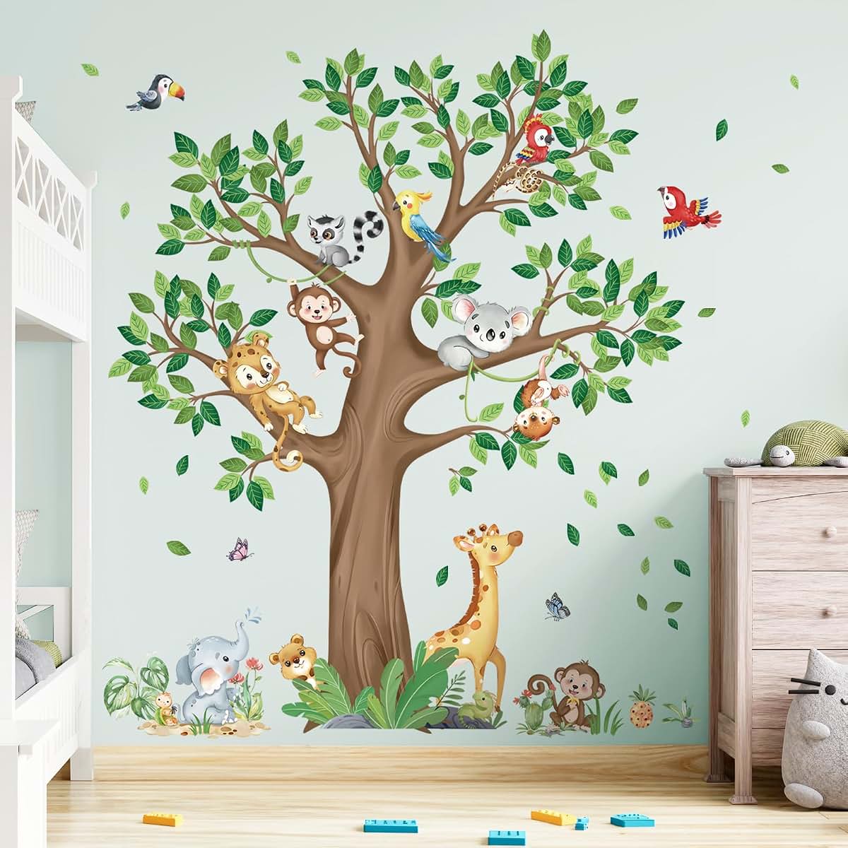 Yanfeng Jungle Animal Tree Wall Decals Stickers - Peel and Stick Vinyl Decor, Waterproof, 4 Sheets