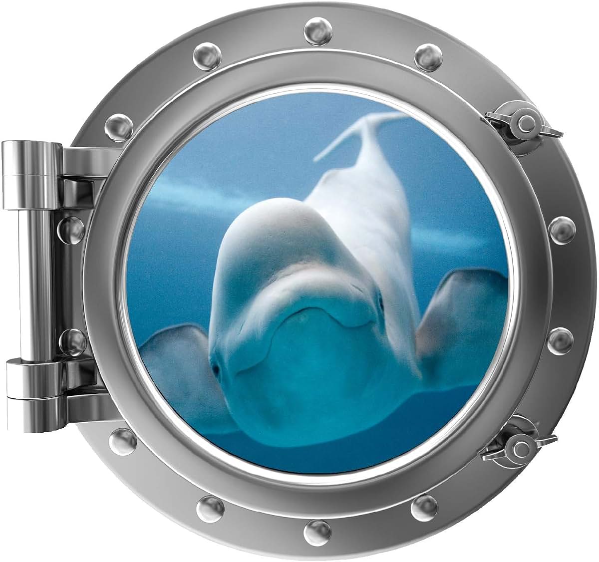Stickit Graphix Port Scape Wall Decal Instant Sea Window View Beluga Whale 1 Silver Porthole Ocean Portal Wall Sticker