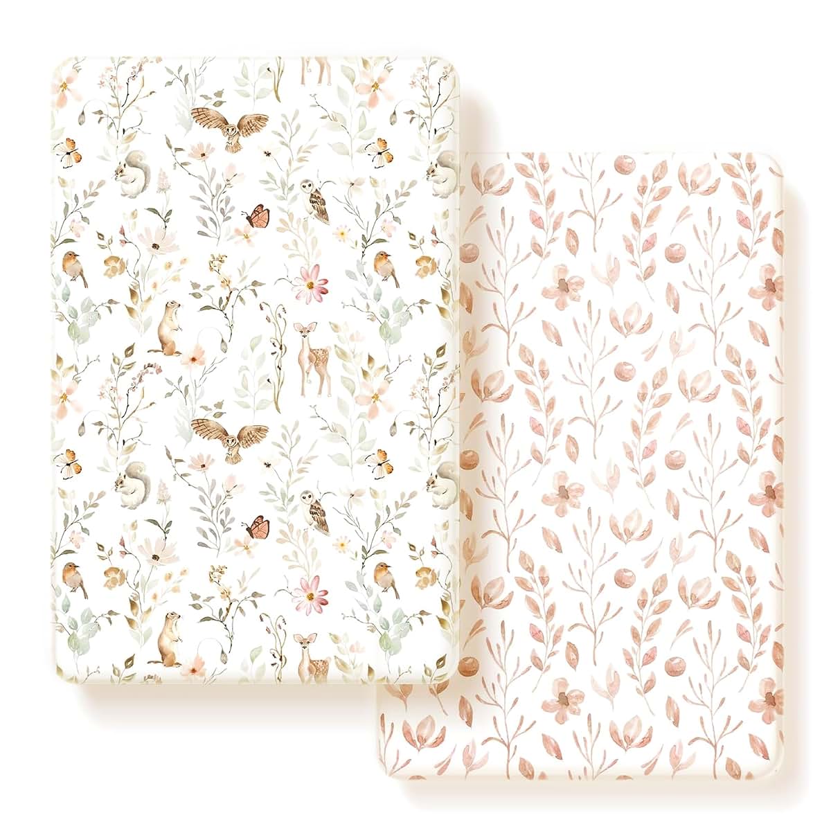 Grssder Pack N Play Fitted Sheets 2 Pack - Jersey Knit Floral And Animal Print