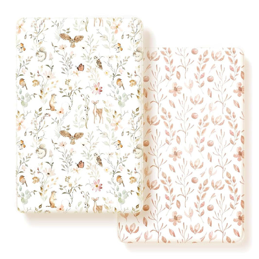 Grssder Pack N Play Fitted Sheets 2 Pack - Jersey Knit Floral And Animal Print