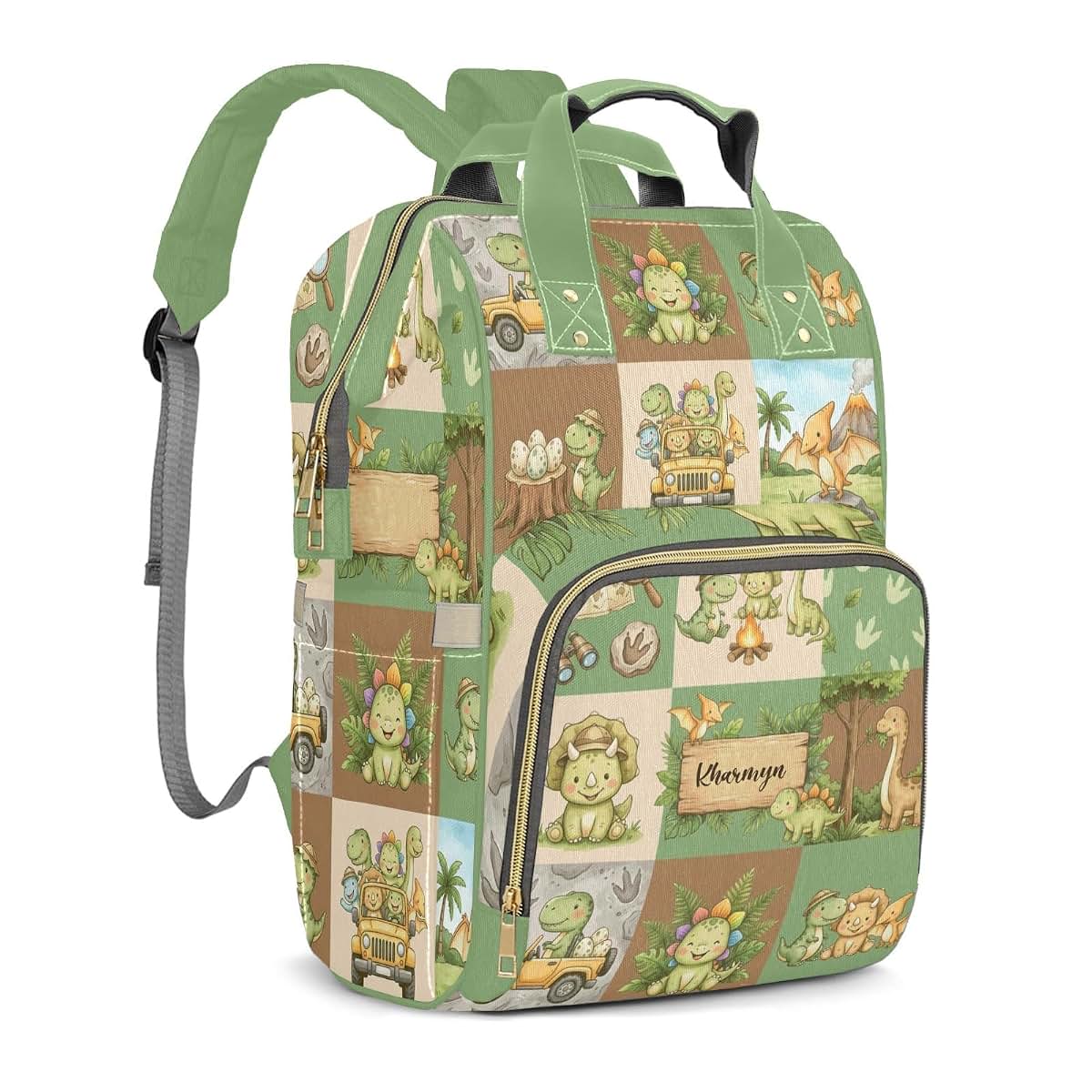 YallLocoMo Personalized Diaper Bag Backpack Watercolor Dinosaur (photo 2)