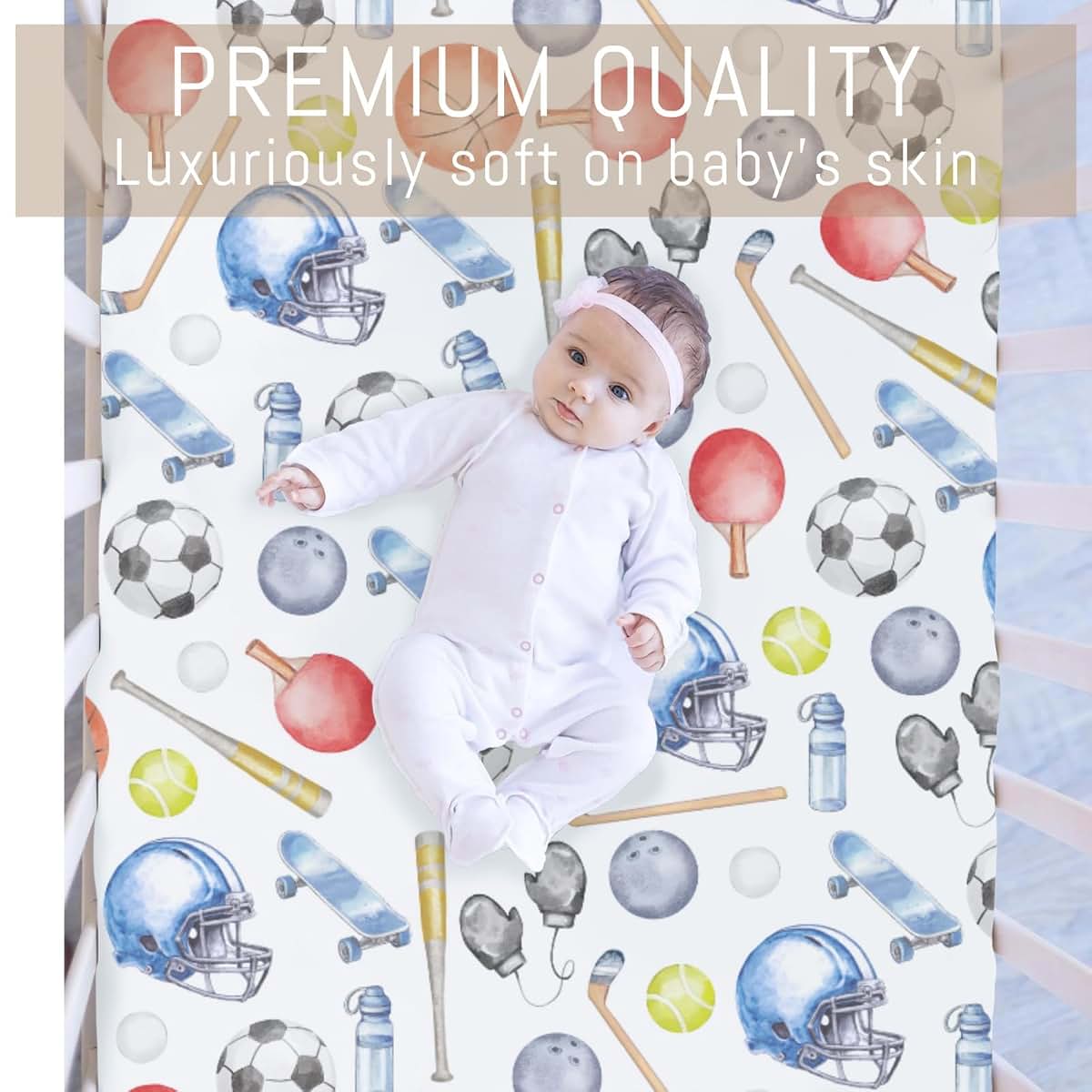 Selgkds Watercolor Sport Baby Crib Sheets for Boys Soccer Basketball Baseball Golf Tennis Soft Snug Fitted Crib