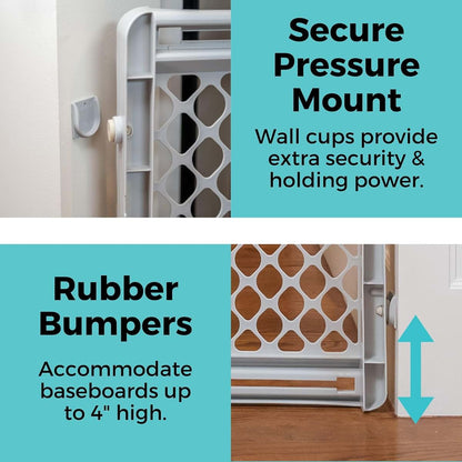 PEDXVNI Pressure-Mount Plastic Safety Gate with Tool-Free Installation, One-Hand Operation, Wall Cups, Adjustable (photo 3)