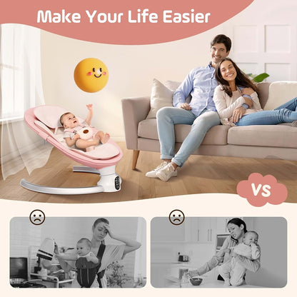 Electric Baby Swing for Infants with Bluetooth App Control and 5-Point Harness, Pink