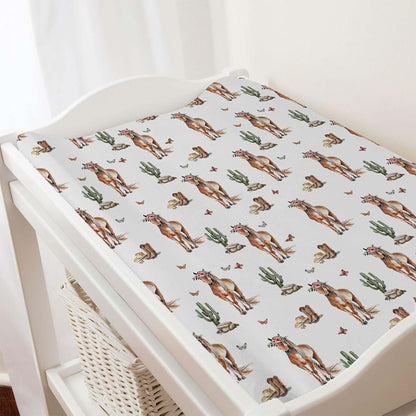 Watercolor Cowboy Horse Boho Cactus Changing Pad Cover, 32x16 Inch Soft Breathable Stretchy Polyester