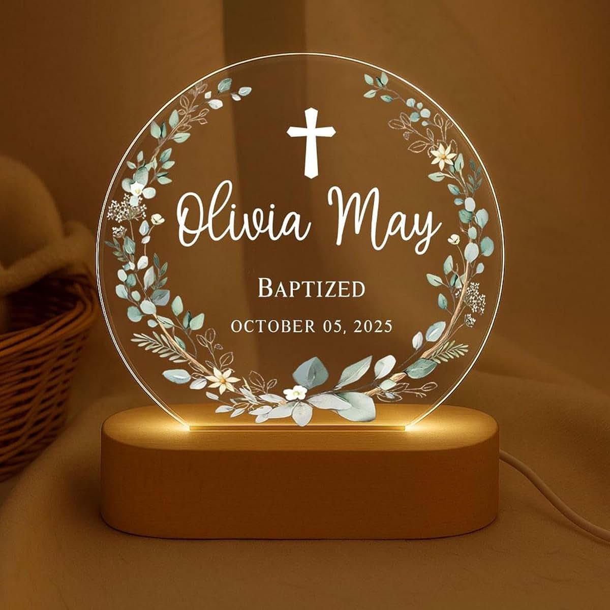 OHOON Personalized Baptism Night Light with Custom Name, Christening Gift
