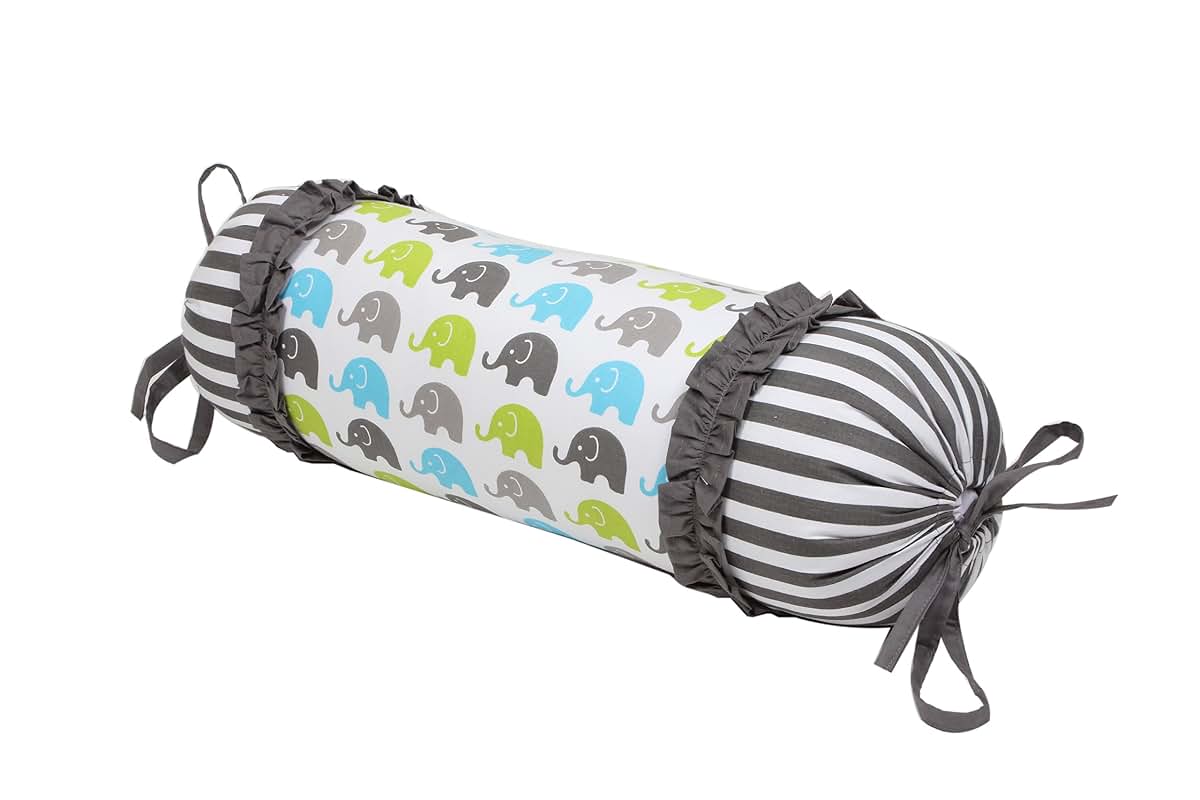 Bacati - Elephants Aqua/Lime/Gray Neck Roll Decorative Pillow