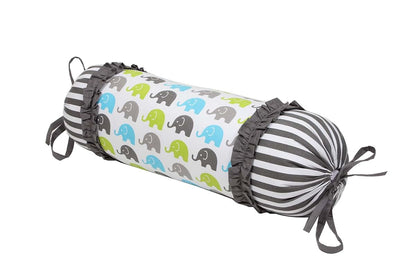 Bacati - Elephants Aqua/Lime/Gray Neck Roll Decorative Pillow