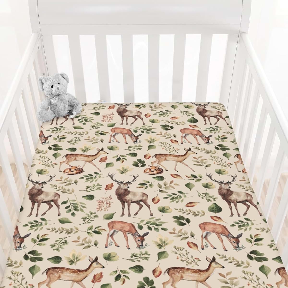 Cstdyfrv Vintage Deer Boho Leaves Baby Crib Sheet Standard Size (photo 2)