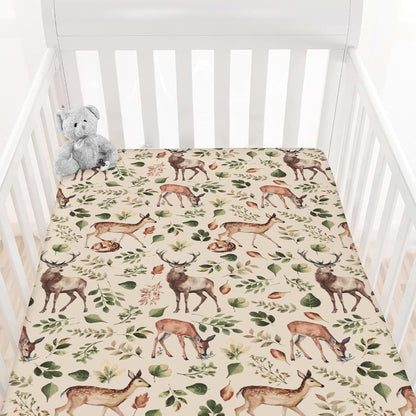 Cstdyfrv Vintage Deer Boho Leaves Baby Crib Sheet Standard Size (photo 2)