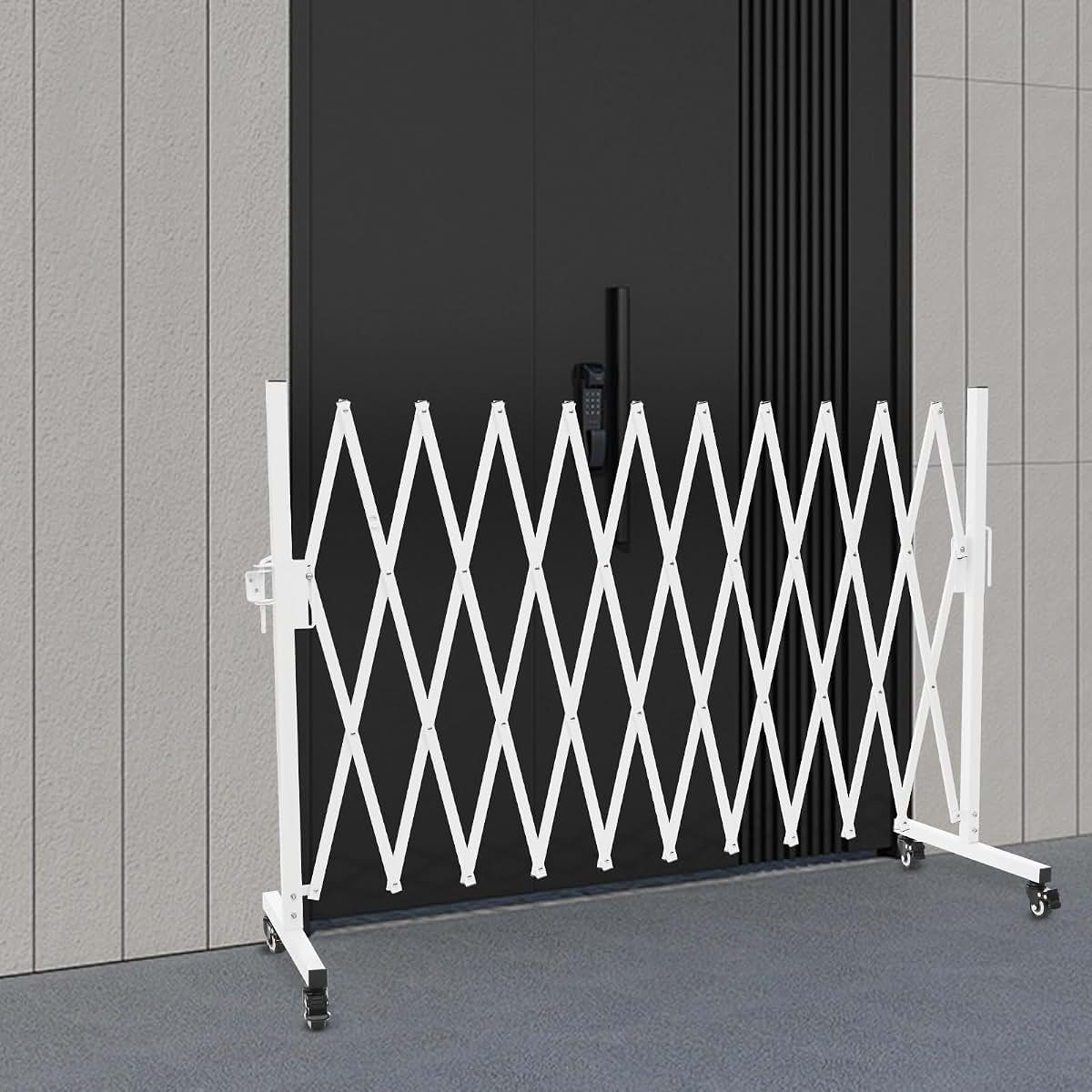 Industrial Expandable Barricade 10.8 Ft Portable Safety Barrier with Wheels, White