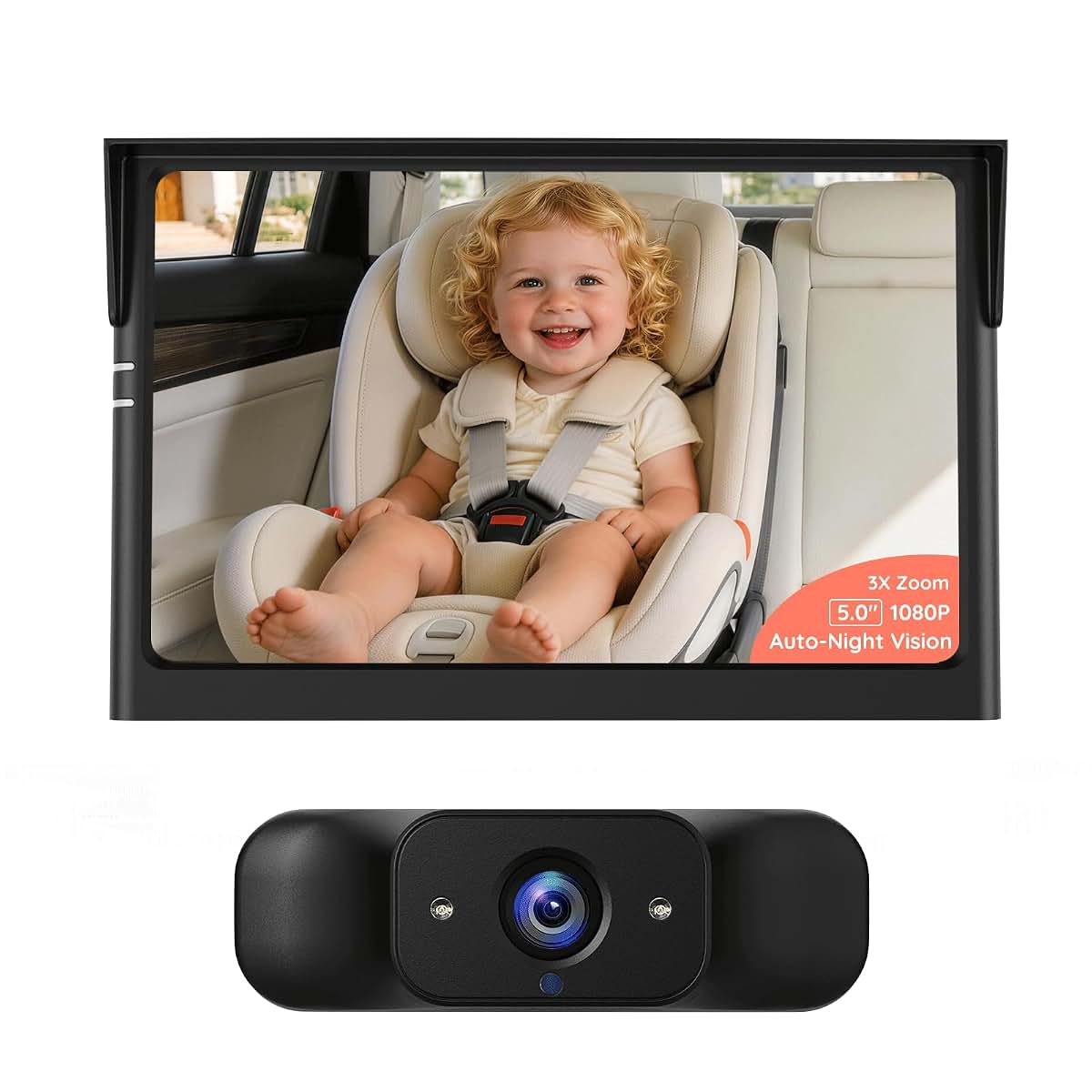 LUCKVIEW BM1 Baby Car Camera with 5" 1080P HD Display, IR Night Vision and 3X Zoom