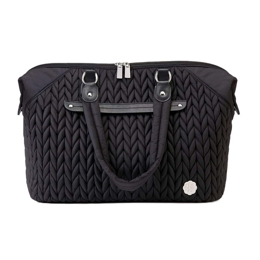 Sewboo Diaper Bag Tote In Black With Herringbone Pattern