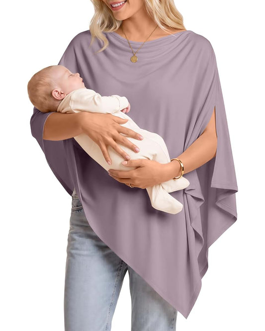 Modoo Vaylah Nursing Cover Up Knit Poncho In Gray Purple