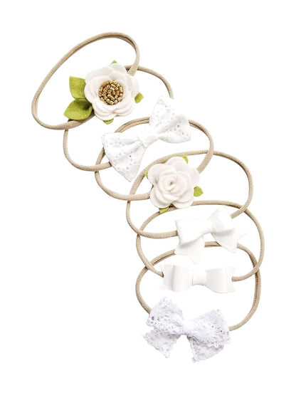 Vanaguelite Neutral White Baby Bow Headbands, 6 Pack
