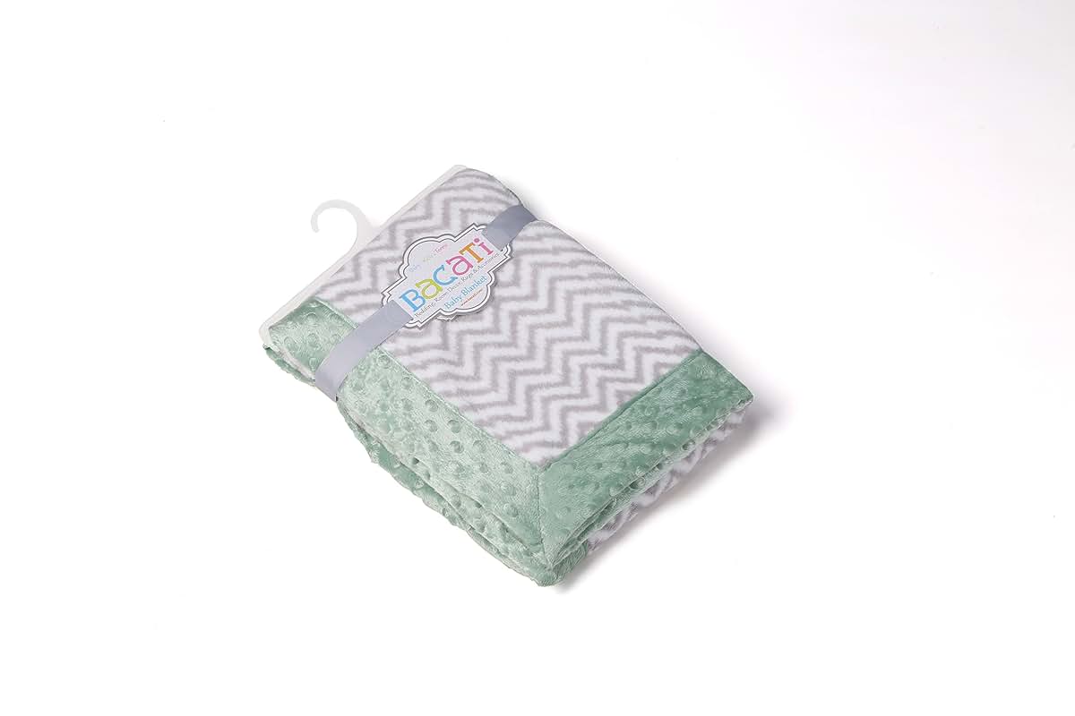 Bacati - Grey Ikat Chevron with Solid Border Plush Blanket (Grey Chevron/Mint Border) (photo 4)