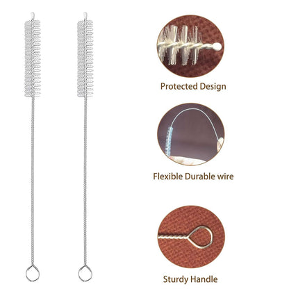CIDYAUST 2-Pack Stainless Steel Straw Cleaner Brush, 8-Inch Nylon Bristle Tube Cleaning Brush, White