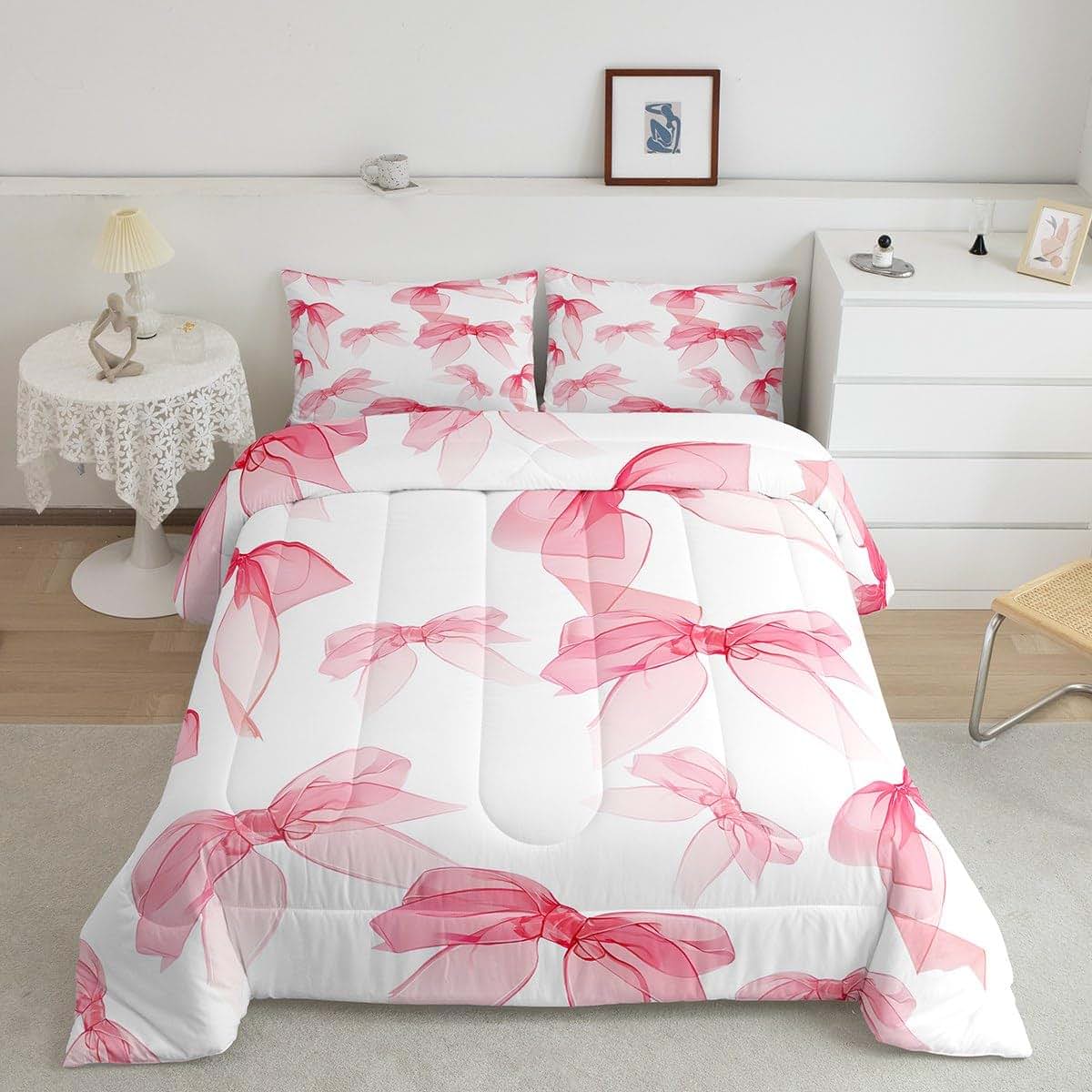 Feelyou Kids Elegant Bowknot Comforter Set for Toddler | Digital Print Bedding Decor
