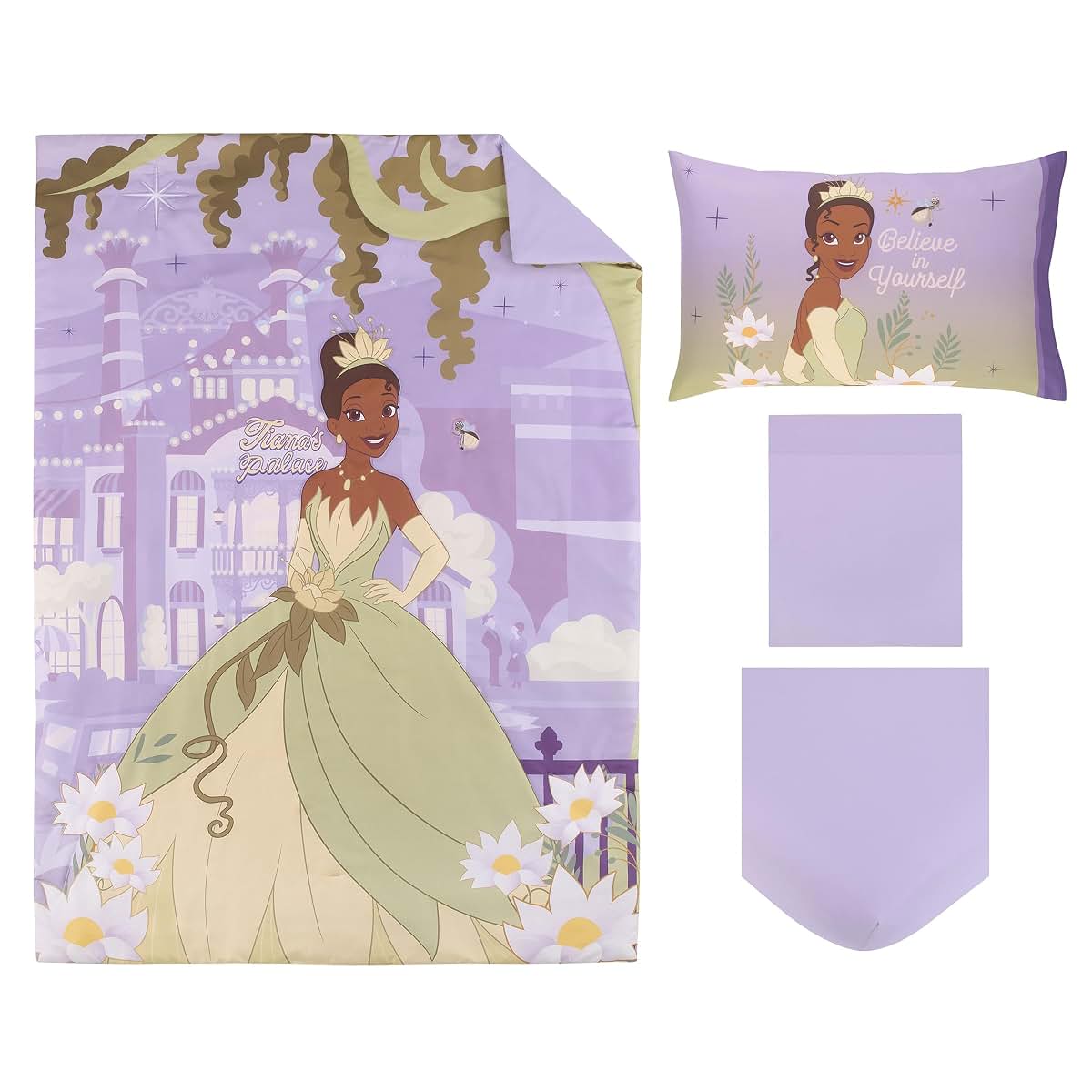 NoJo Disney Princess Tiana 4 Piece Toddler Bed Set for Crib