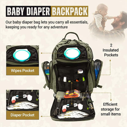 HighSpeedDaddy Diaper Bag Backpack with Changing Mat in Ranger Green (photo 3)