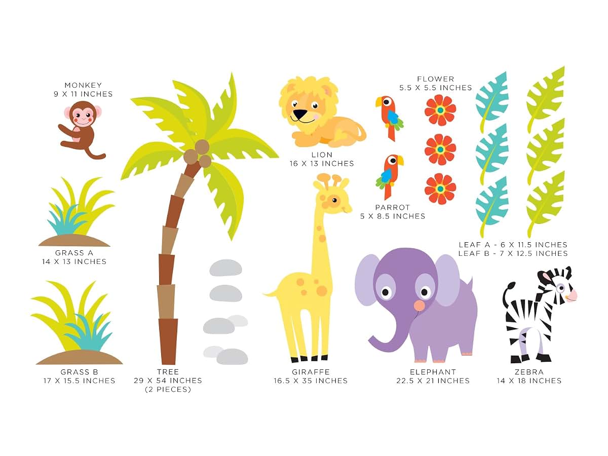 Sunny Decals Safari Fabric Wall Decals With Jungle Animals