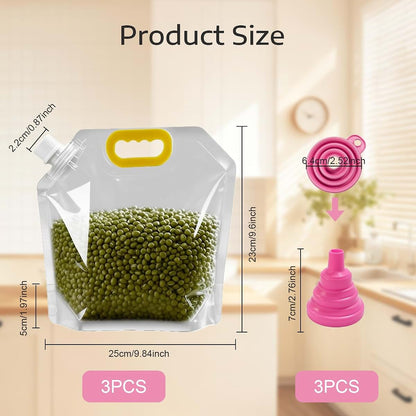 Tangpxta 3-Pack Reusable Airtight Grain Storage Bags with Handle & Spout