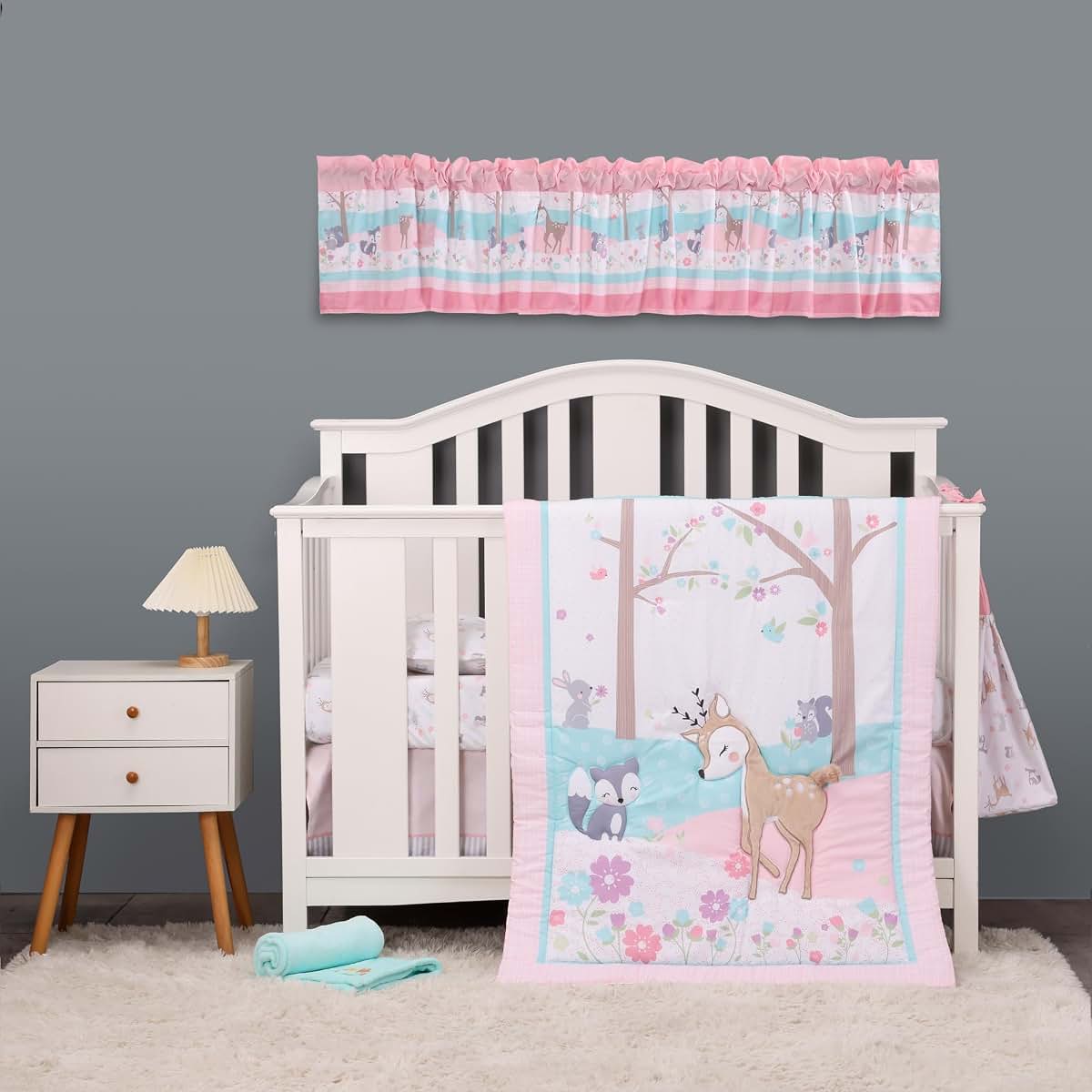 CribMATE 5-Piece Pink Floral Animal Crib Bedding Set
