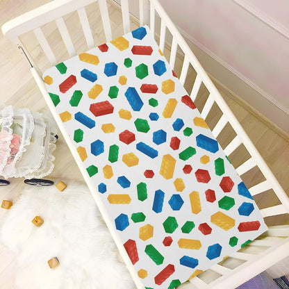 Pfrewn Fitted Crib Sheet with Building Blocks Pattern, 52x28x9 Inch, Machine Washable