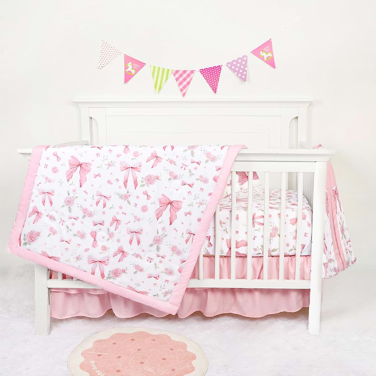 Jundetye 4-Piece Floral Crib Bedding Set for Standard Cribs