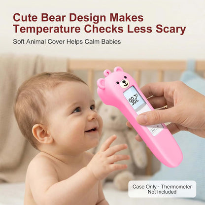 Zalcerin Cute Bear Silicone Thermometer Case for GoodBaby No-Touch Models, Pink