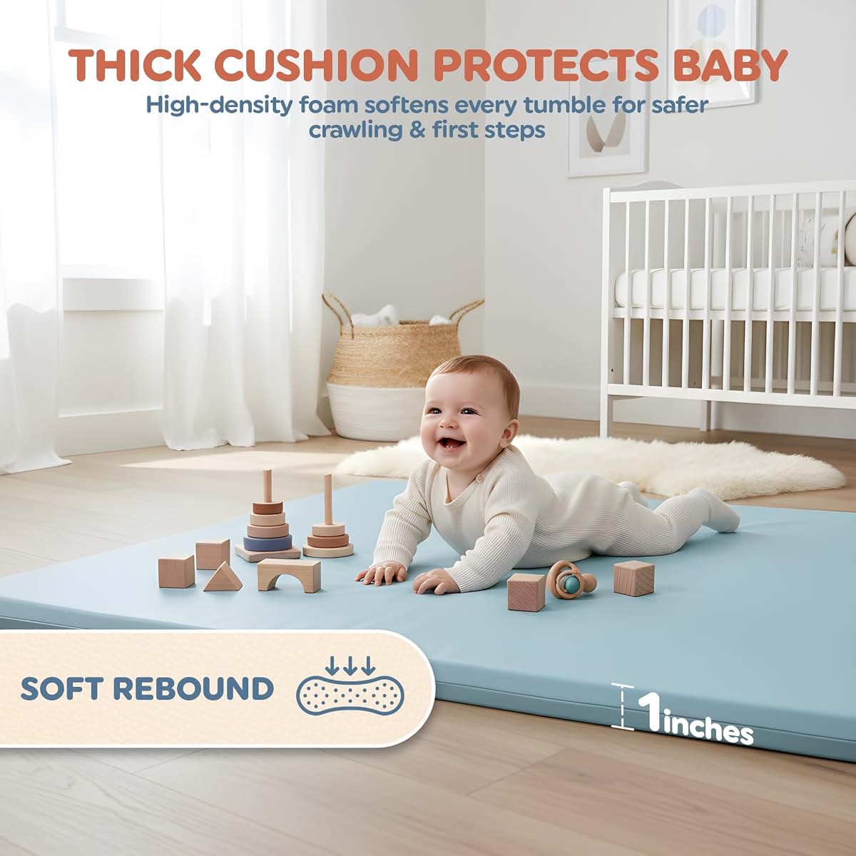 Motherly Haven Play Mat Cover, 50” x 50” Blue (photo 3)